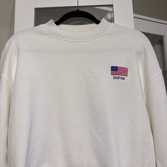 PARKE American Flag Shrunken Mockneck Sweatshirt White French Terry size S/M - Picture 2 of 6